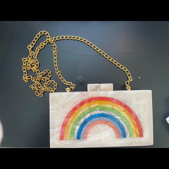 Lulu rainbow clutch with gold chain strap - Picture 4 of 4